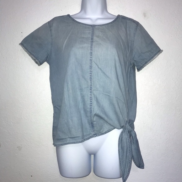 Calvin Klein Tie Side Distress Chambray Top XS - Picture 7 of 7